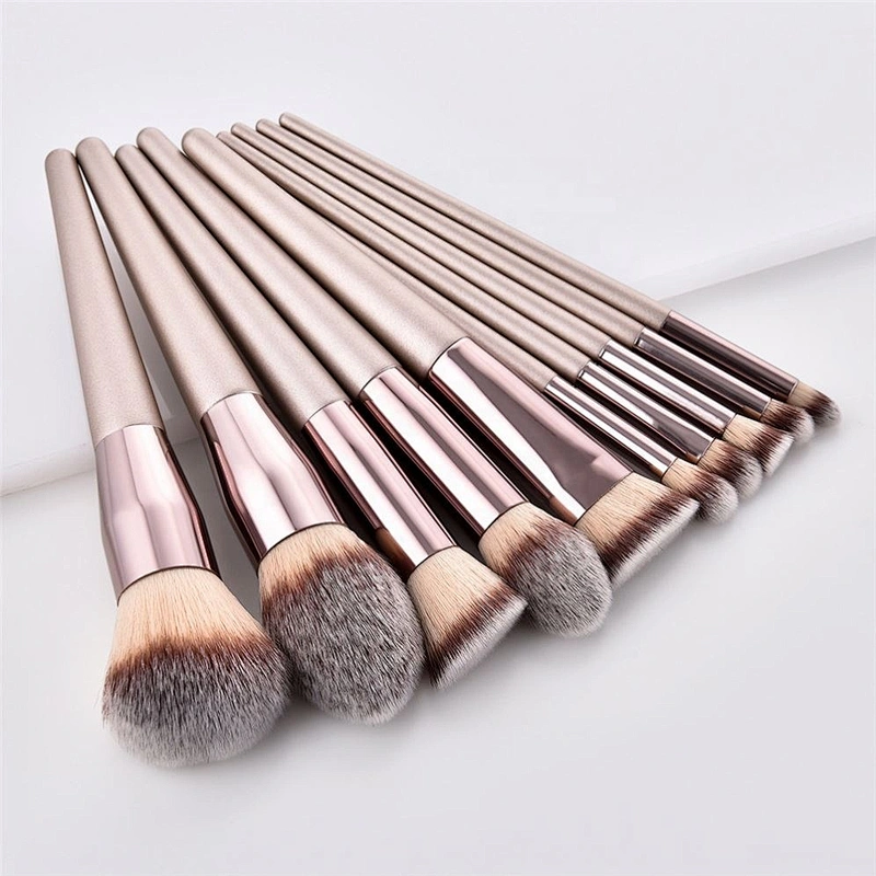10Pcs Cosmetic  Make Up Brush Champagne Color Makeup Brushes Set