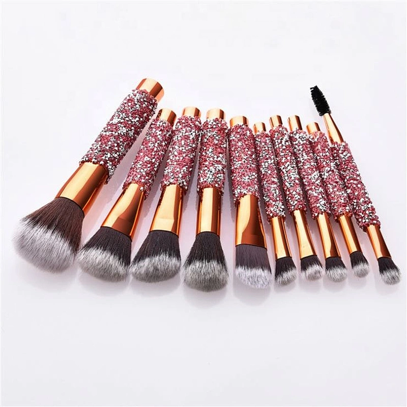 Hot Selling 10Pcs Bling Rhinestone Makeup Brush Set With Bag