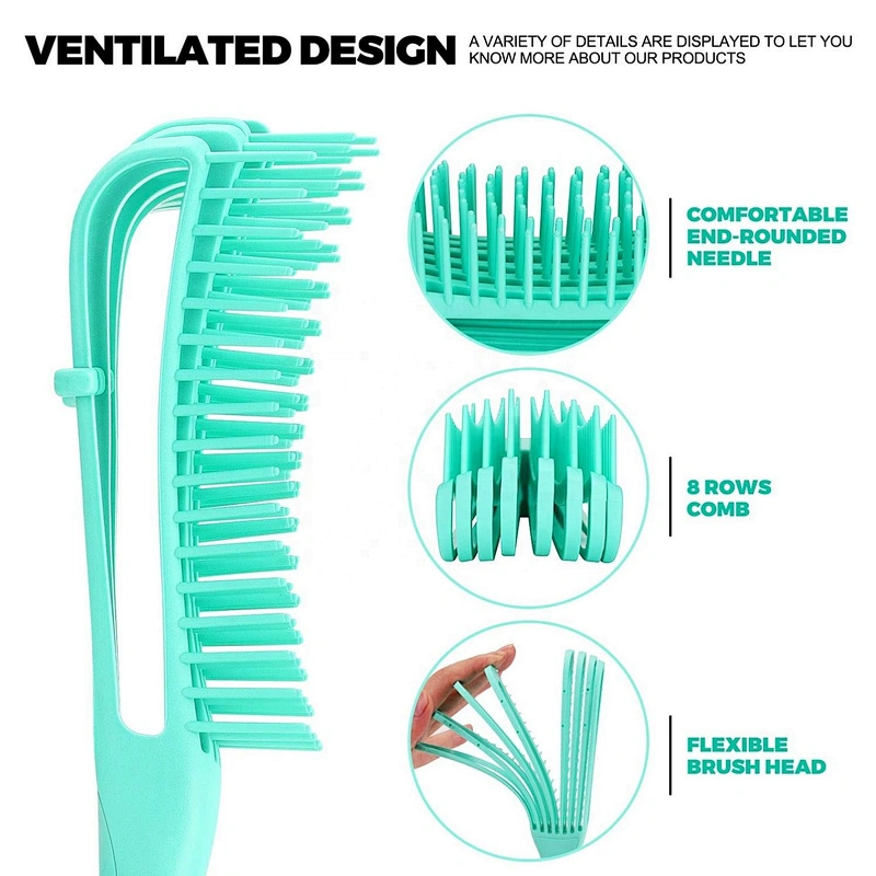 Private Logo One Piece Plastic Handle Styling Hair Brush Wet Detangling Flexible