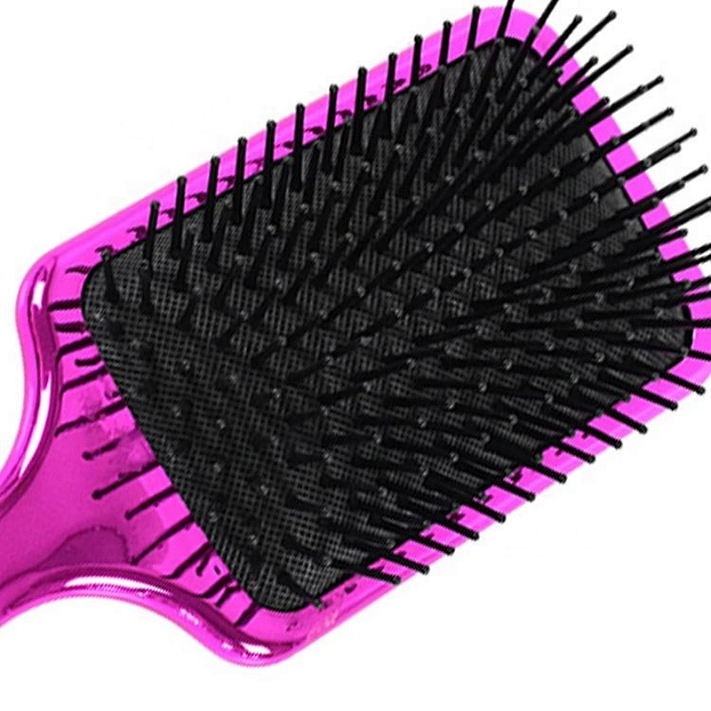 Girls beauty care electroplating shiny soft bristle massage cushion private label paddle brush