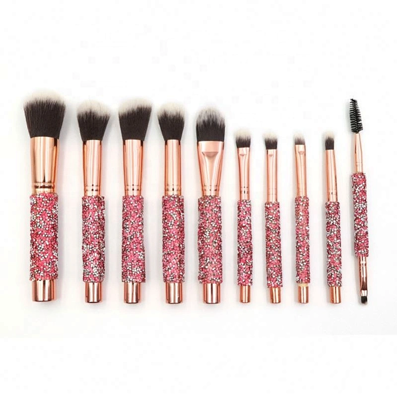Make Your Own Label Rose Golden Glitter Makeup Brushes 10Pcs Shiny Crystal Diamond Foundation Brush Set
