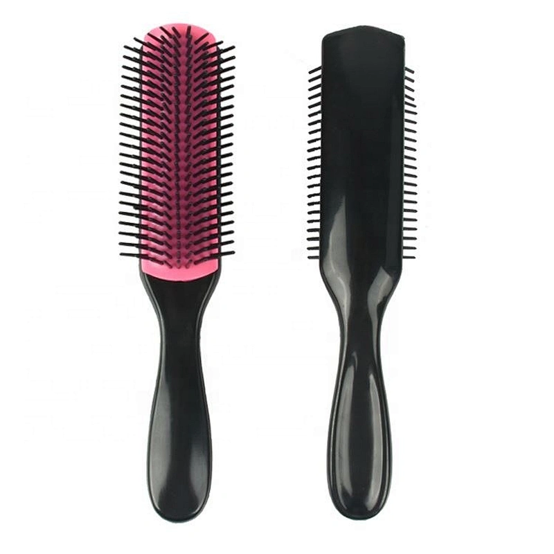 Customized Fashion 9 Row Plastic Nylon Pins Denman Paddle Styling Hair Brush Curly With Logo
