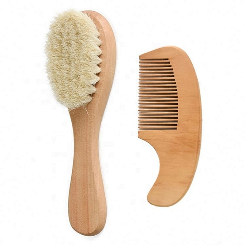 Baby healthy Care Wooden boar bristle baby hair brushes elegant Streamlined hair brush comb set