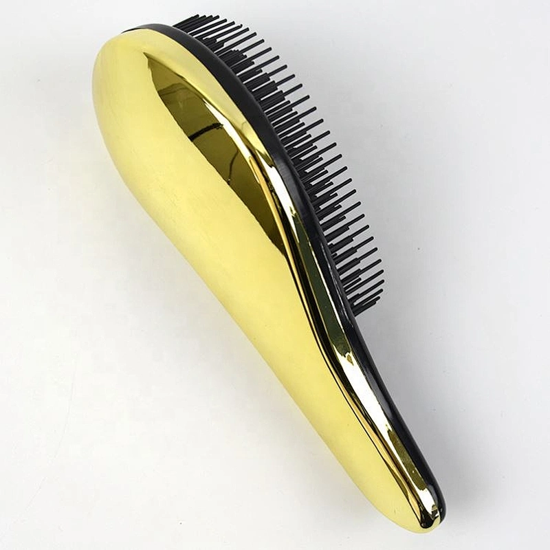 Silver Electroplate Detangling Hairbrush Hot Sale Economical Soft Bristle Gold Purple Plastic Compact for Long Thick Short Hair