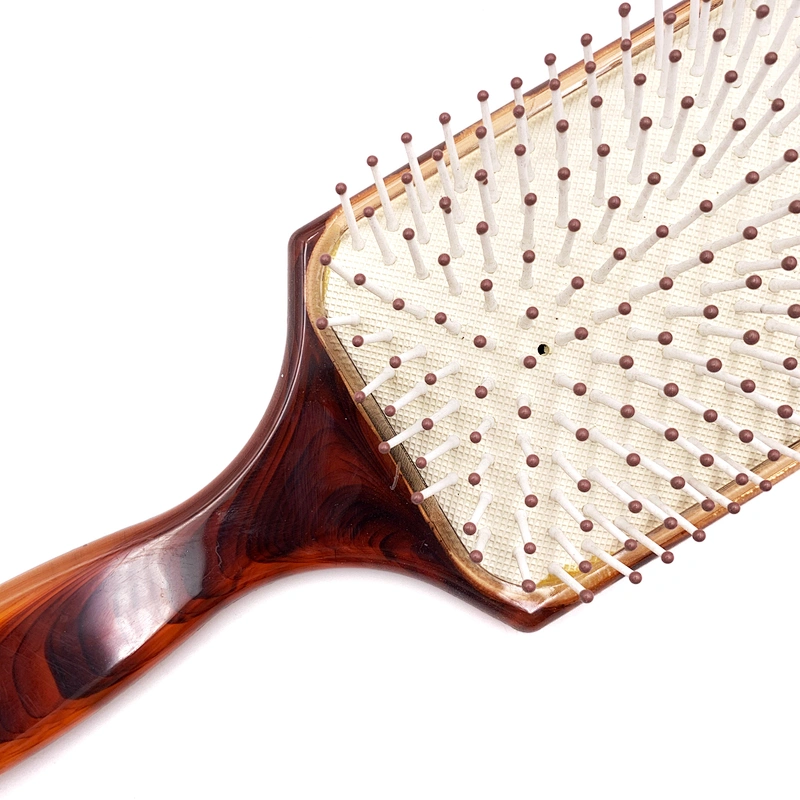 Wholesale Amber Paddle Cushion Plastic Hair Brush Soft Nylon Bristle Detangling Logo Hair Brush for hair extensions