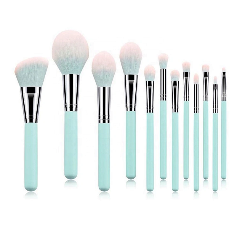 Private Label 12Pcs Light Blue Makeup Brush Set With Pouch