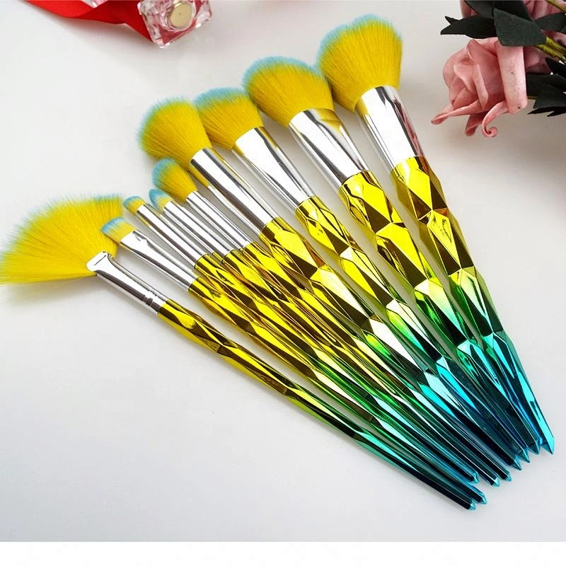 9Pcs Red Glitter Diamond Makeup Brushes Set Foundation Blending Power Rainbow Eyeshadow Brush