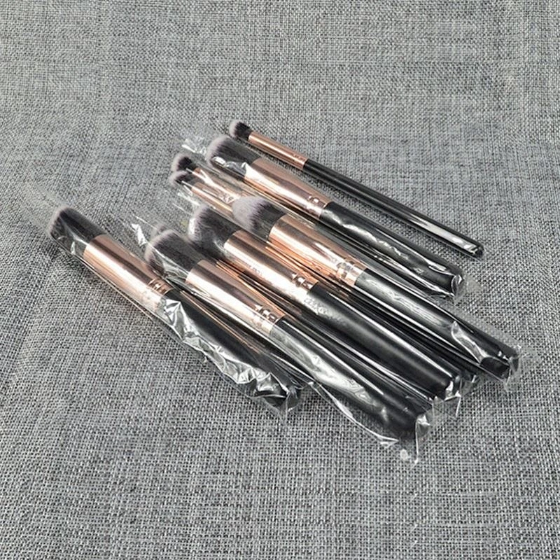 10 Piece White Wood Handle Best Set Of Kabuki Makeup Brushes Kit