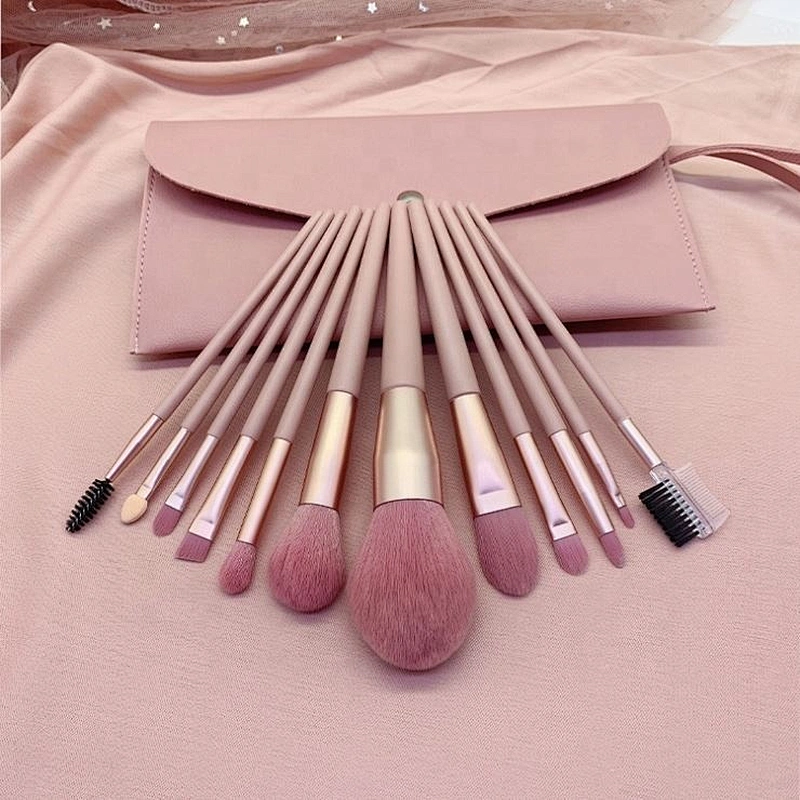 Professional Custom 7Pc Beauty Tools Soft Nylon Hair Wood Handle Pink Cosmetic Brush Kit