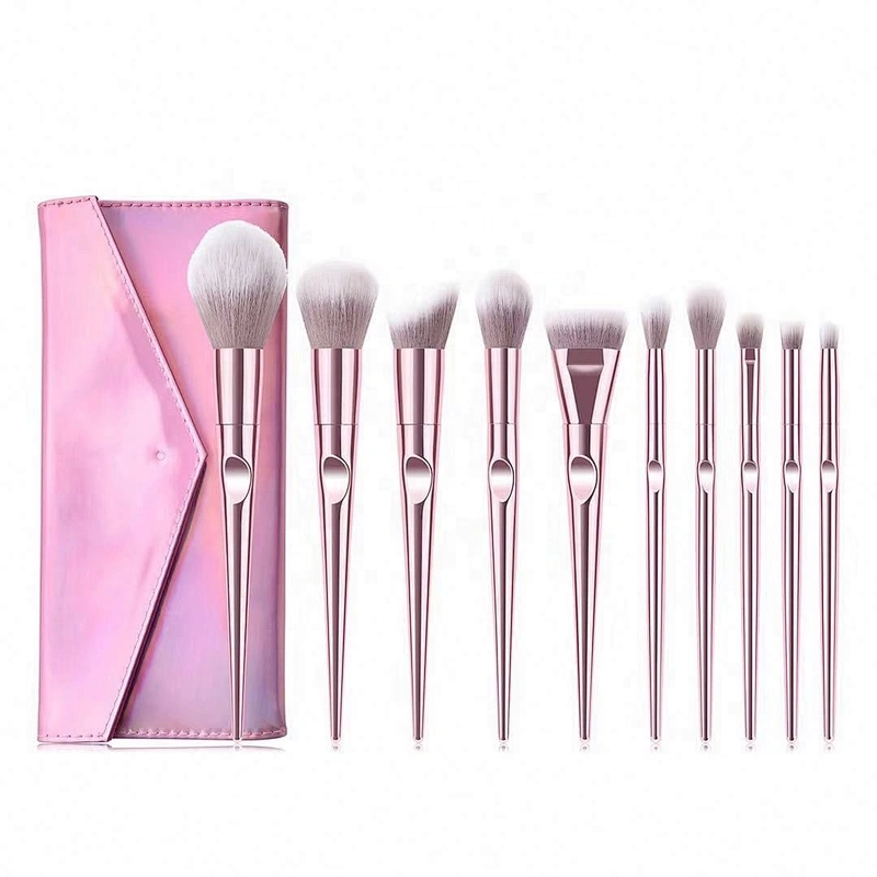 Private Label Synthetic Personalized Makeup Brush Set with Cosmetic Bag New Arrival 10pcs Rose Gold Foundation Fan Brush Face