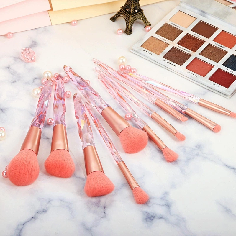 Oem Factory Nylon Hair Makeup Brush Sets Tools Make Up Kit Eye Shadow Transparent Diamonds Crystal Handle Brushes