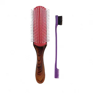 Edge Control Brush 9 Row Cushion Nylon Bristle Denman Detangler Set For Thick Curly Hair Style