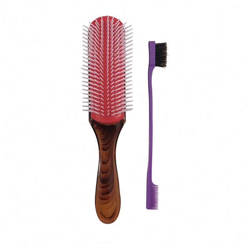Edge Control Brush 9 Row Cushion Nylon Bristle Denman Detangler Set For Thick Curly Hair Style