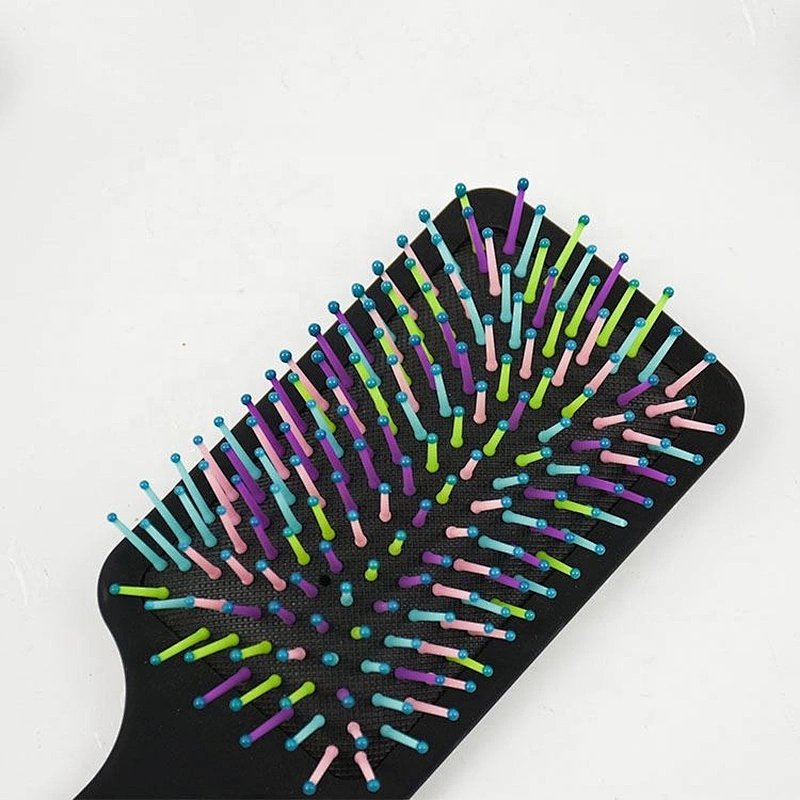 Salon hairbrush black soft touch hair combs and brushes rainbow bristles paddle hair brush