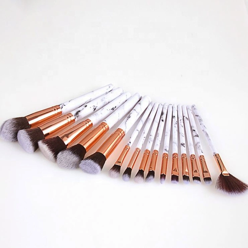 Low MOQ 15Pcs Free Sample Marble Handle Makeup Brushes Set