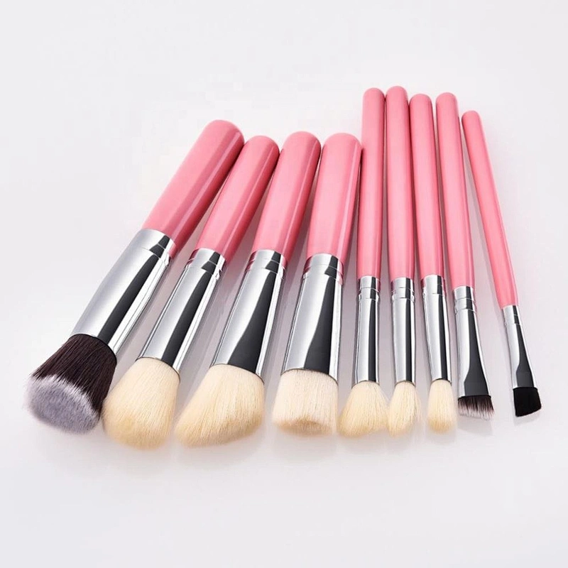 Factory Price 9PCS Pink Foundation Cheap Good Quality Face Makeup Brush Holder Set Online Professional Cosmetics Brushes