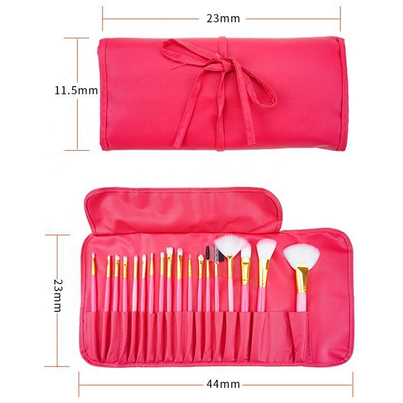 Leather Packing Portable 18Pcs Pink Color Makeup Brush Set