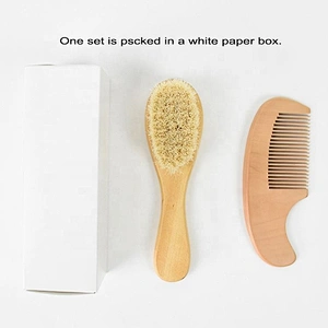 Comfortable soft popular small pure natural set of 2 mini goat bristle wooden baby hair brush set