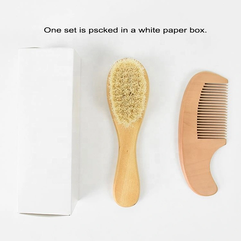 Comfortable soft popular small pure natural set of 2 mini goat bristle wooden baby hair brush set