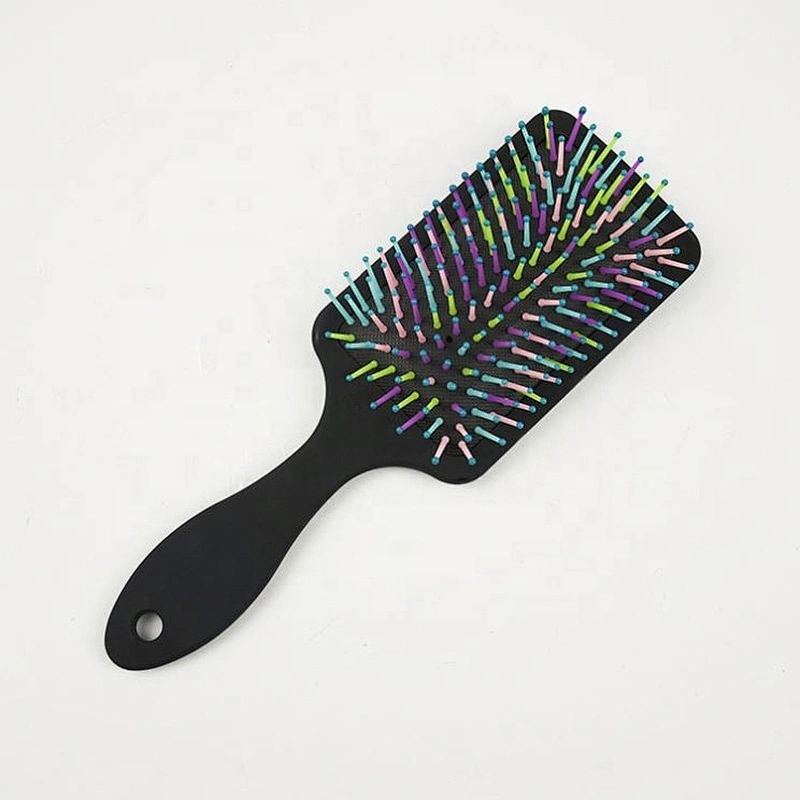 Salon hairbrush black soft touch hair combs and brushes rainbow bristles paddle hair brush