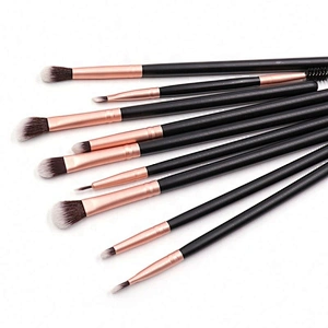 Amazon Hot 14pcs Makeup Private Label Black Foundation Fan Brush Eye Shadow Shaving Brush Flat Brush Face Wood