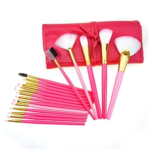 Leather Packing Portable 18Pcs Pink Color Makeup Brush Set