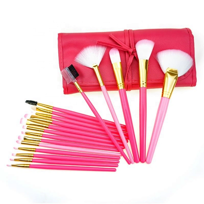 Leather Packing Portable 18Pcs Pink Color Makeup Brush Set