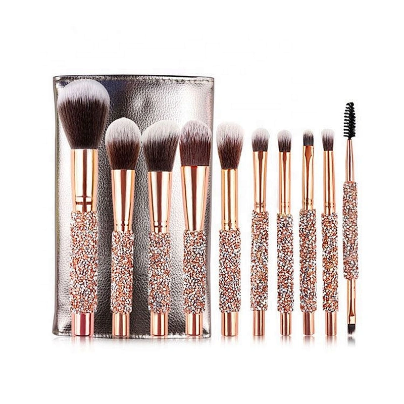 Private Label New Design 10 Shiny Foundation Eyeshadow Bling Diamond Sparkle Glitter Makeup Brush With Case