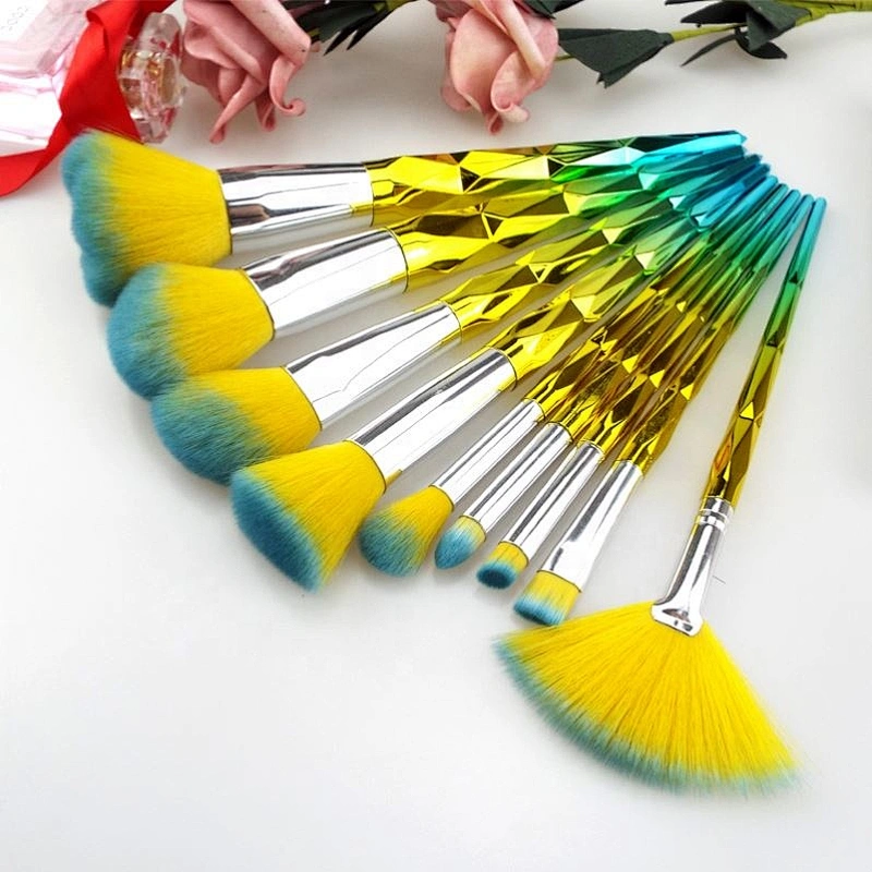 9Pcs Red Glitter Diamond Makeup Brushes Set Foundation Blending Power Rainbow Eyeshadow Brush