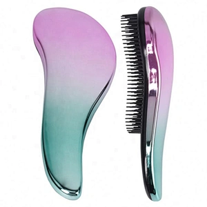 OEM hair brushes fashional electroplating pink green color custom logo plastic bristles hairbrush detangle