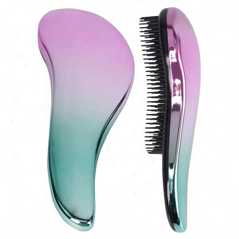 OEM hair brushes fashional electroplating pink green color custom logo plastic bristles hairbrush detangle