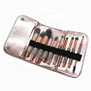 Make Your Own Label Rose Golden Glitter Makeup Brushes 10Pcs Shiny Crystal Diamond Foundation Brush Set With PU Bag