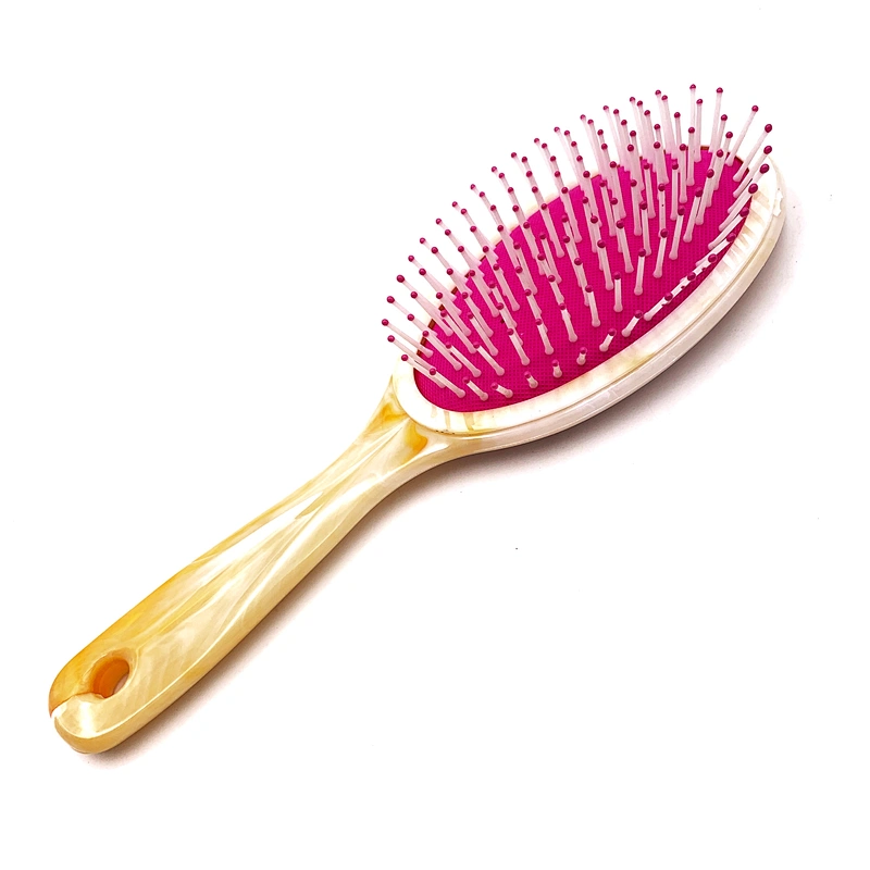 Wholesale Professional Water Transfer Printing Wet & Dry Plastic Cushion Ellips Massage Hair Brush Handle