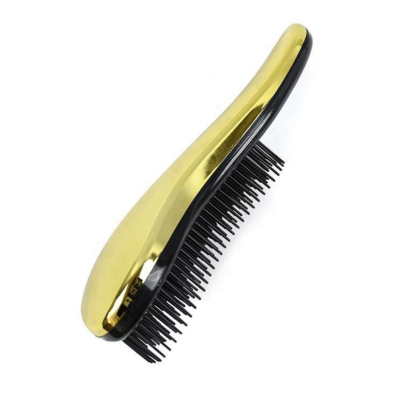 Fashion detangler design new travel salon hair styling shiny gold electroplate women care hair brush