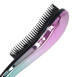 OEM Hair Brushes Fashional Electroplating Pink Green Color Custom Logo Plastic Bristles Hairbrush Detangle