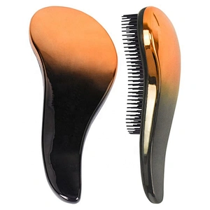 Electroplating shiny gold black two colors change TPEE bristles detangler custom tangle detangling hair brush