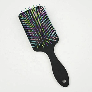 Salon hairbrush black soft touch hair combs and brushes rainbow bristles paddle hair brush