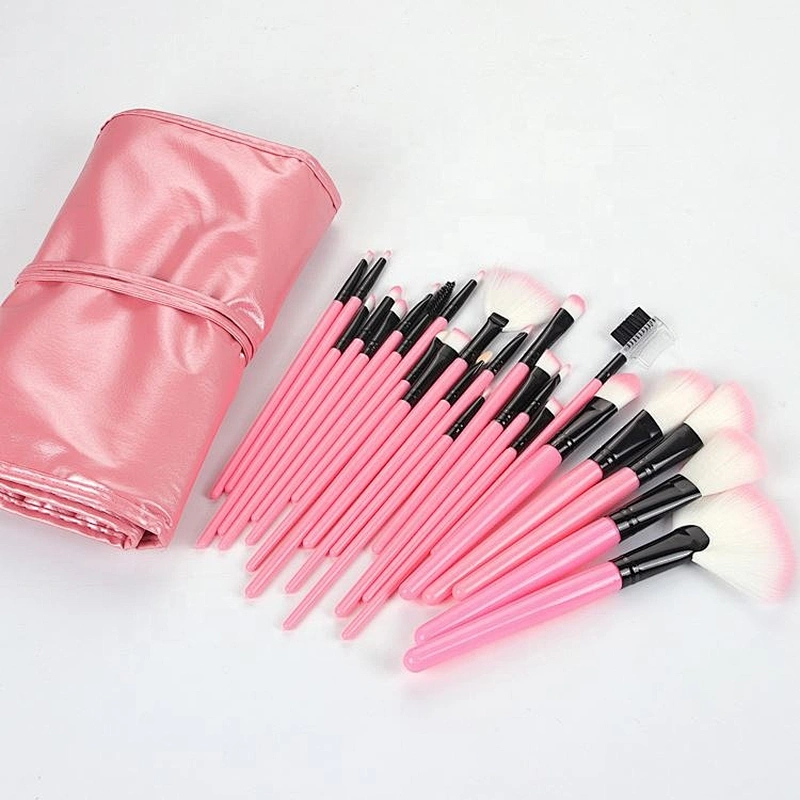 24Pcs Set Pink Black Makeup Distributor Brochas De Maquillaje Professionals Make Up Kit With Pu Leather Bag Brush