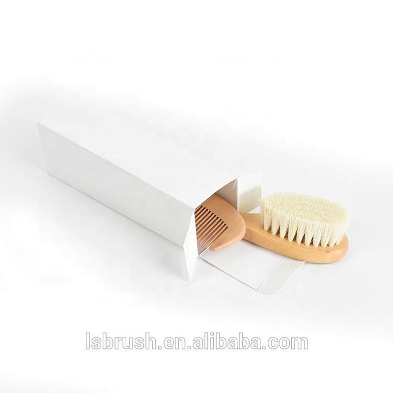 Soft cute wooden handle 100% goat hair brush+small cushion travel baby hair brush