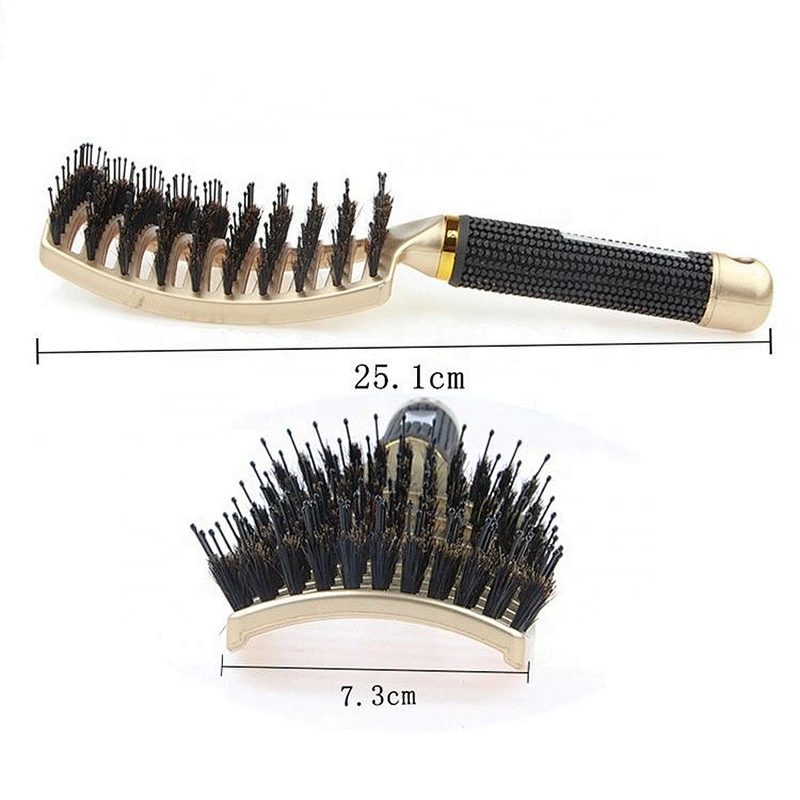 Salon Professional Wig Hard Vented Massage Curved Curly Plastic Gold Boar Bristle Hair Brush Detangle For Men Styling