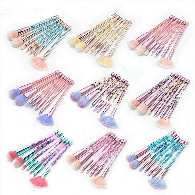 7Pcs Colorful Glitter DIY Makeup Brushes Sets Empty Tube Professional Make Up Brush Custom With PVC Bag