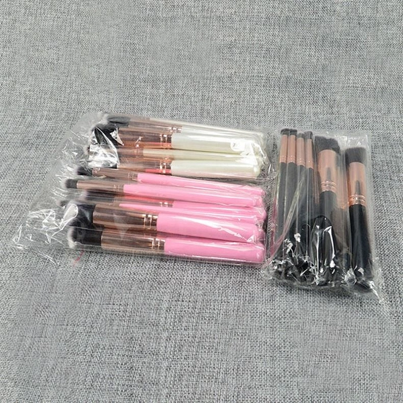 10 Piece White Wood Handle Best Set Of Kabuki Makeup Brushes Kit