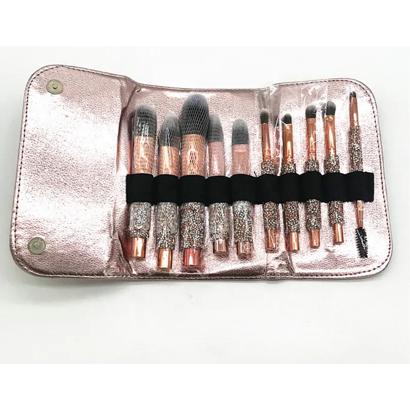 Bling Crystal Handle Diamond Makeup Brushes 10Pcs Glitter Make-Up Brush Set Cute