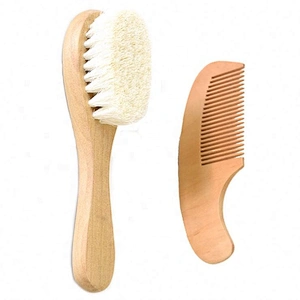 White paper box gift 2pcs pack child care brush comb set natural wooden soft goat bristle baby hair brush