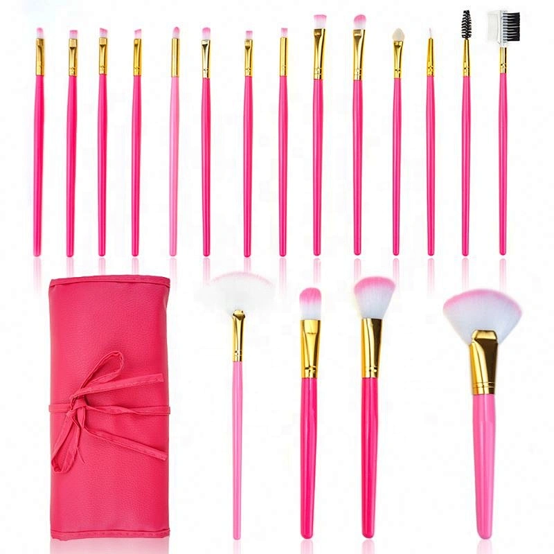 Leather Packing Portable 18Pcs Pink Color Makeup Brush Set