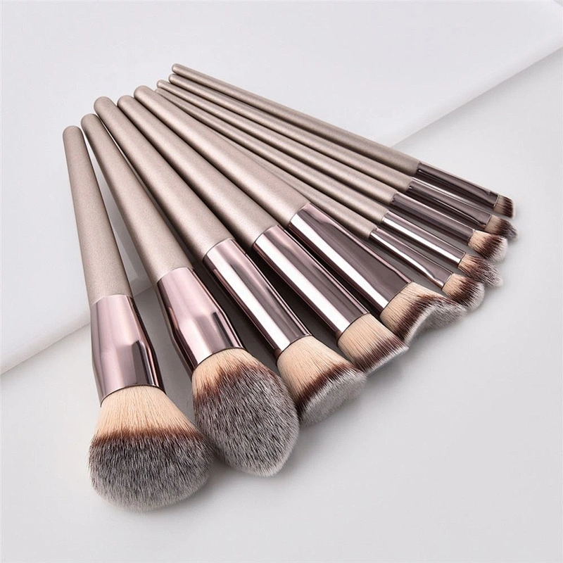 10Pcs Cosmetic  Make Up Brush Champagne Color Makeup Brushes Set