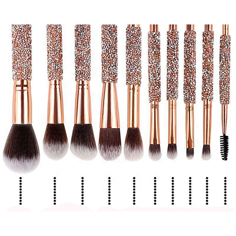 2020 Luxury Gold Rhinestone Beauty Needs 10Pcs Makeup Brush Set Sparly Glitter Personalized Powder Brushes