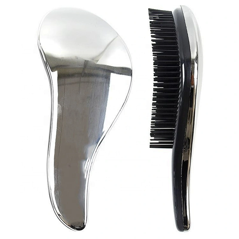 Plastic wigs extension personalized logo salon care electroplate sliver detangle hair brush for wet hair