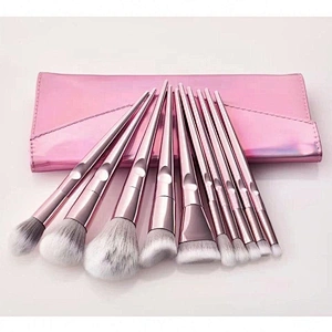 Private Label Synthetic Personalized Makeup Brush Set with Cosmetic Bag New Arrival 10pcs Rose Gold Foundation Fan Brush Face