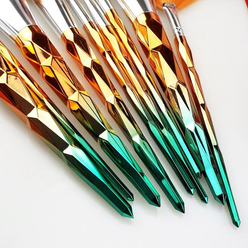 9Pcs Red Glitter Diamond Makeup Brushes Set Foundation Blending Power Rainbow Eyeshadow Brush